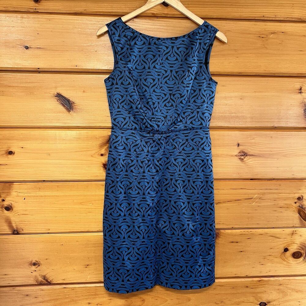 Banana Republic Dress Size 2 Geometric Print Blue Black Sleeveless Knee Length
